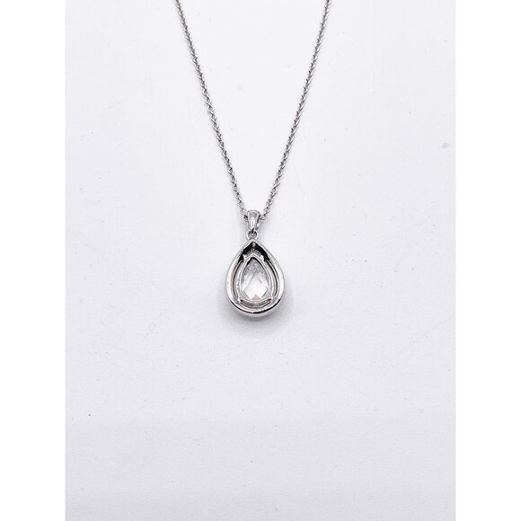 Nadri Teardrop Halo Pendant Necklace CZ Silver Tone Luxury Glam Elegant w/ Box - Picture 4 of 9
